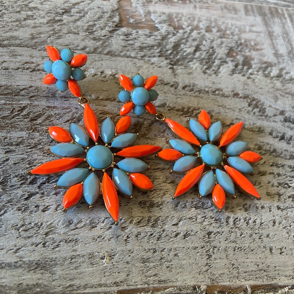 Bold Funky Statement Earrings Blue Orange